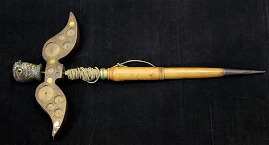 An unusual 19th century lark lure or mirror, 25.5in.